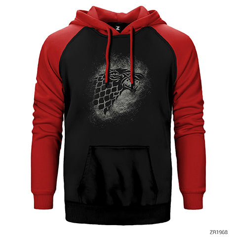 Game of Thrones House Stark Wolf Sigil Çift Renk Reglan Kol Sweatshirt / Hoodie