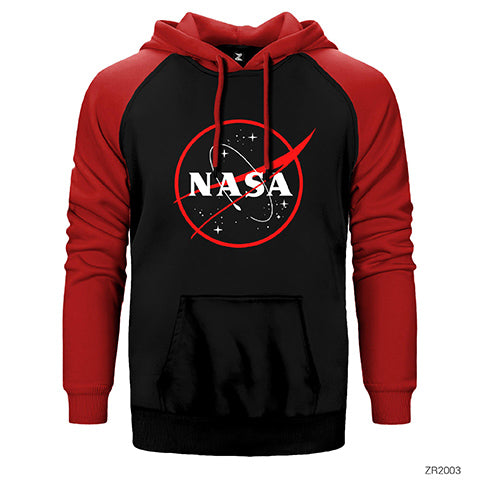 Nasa Red Logo Çift Renk Reglan Kol Sweatshirt / Hoodie
