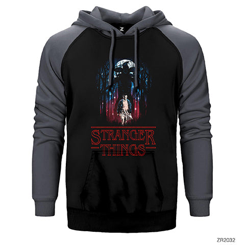 Stranger Things Demogorgan in the Forest Çift Renk Reglan Kol Sweatshirt / Hoodie