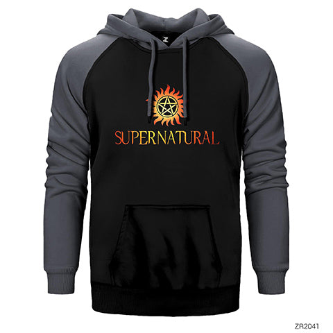 Supernatural Logo in Red Çift Renk Reglan Kol Sweatshirt / Hoodie