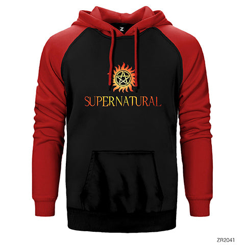 Supernatural Logo in Red Çift Renk Reglan Kol Sweatshirt / Hoodie