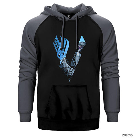 Vikings Odin Blue Çift Renk Reglan Kol Sweatshirt / Hoodie