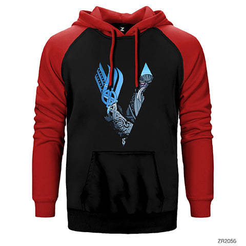 Vikings Odin Blue Çift Renk Reglan Kol Sweatshirt / Hoodie