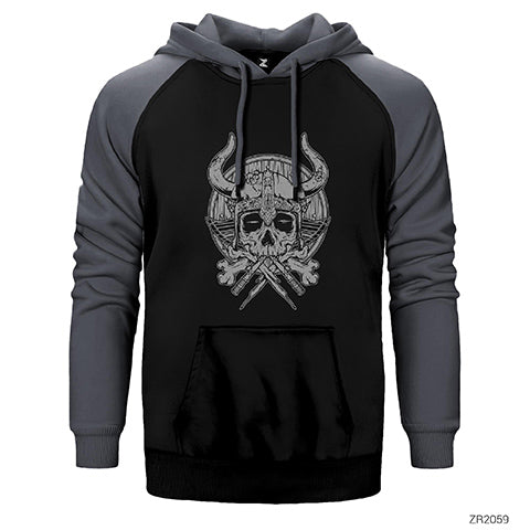 Vikings Rollo Thor Skull Çift Renk Reglan Kol Sweatshirt / Hoodie