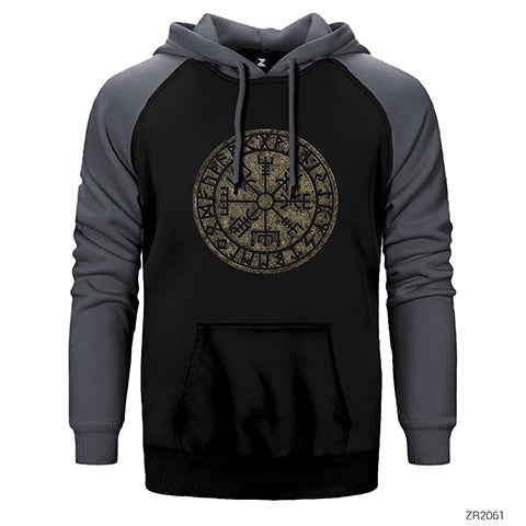 Vikings Vintage Vegvisir Çift Renk Reglan Kol Sweatshirt / Hoodie