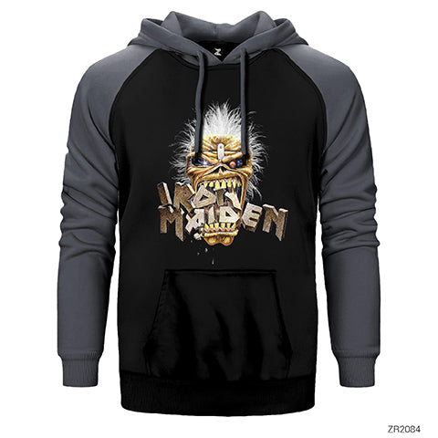 Iron Maiden Skull Çift Renk Reglan Kol Sweatshirt / Hoodie