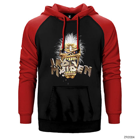 Iron Maiden Skull Çift Renk Reglan Kol Sweatshirt / Hoodie