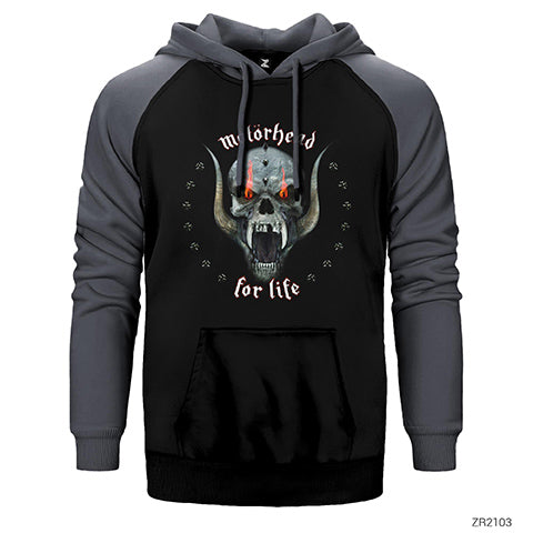 Motörhead Skull For Life Çift Renk Reglan Kol Sweatshirt / Hoodie