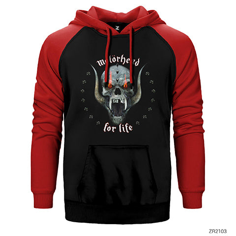 Motörhead Skull For Life Çift Renk Reglan Kol Sweatshirt / Hoodie