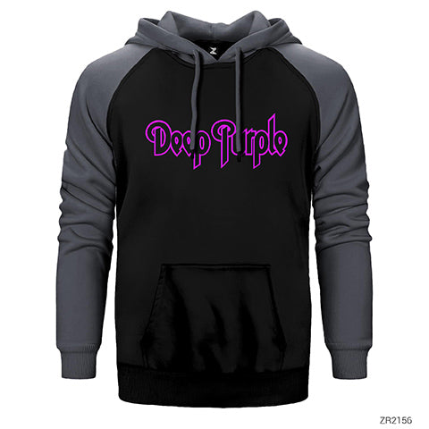 Deep Purple Logo Outline Çift Renk Reglan Kol Sweatshirt / Hoodie