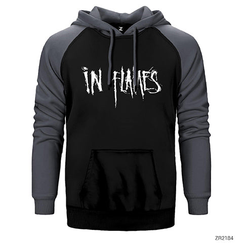 In Flames Logo Çift Renk Reglan Kol Sweatshirt / Hoodie