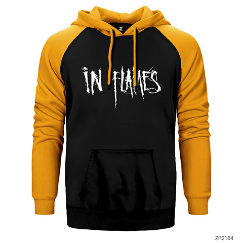 In Flames Logo Çift Renk Reglan Kol Sweatshirt / Hoodie