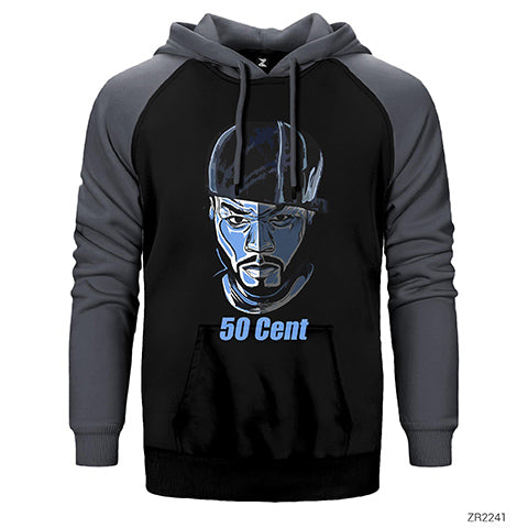 50 Cent Face Çift Renk Reglan Kol Sweatshirt / Hoodie