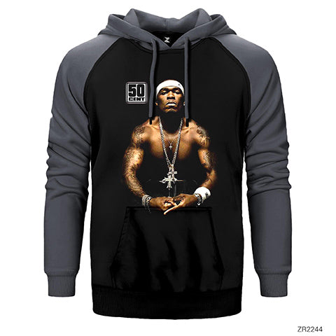 50 Cent With Tattoos Çift Renk Reglan Kol Sweatshirt / Hoodie