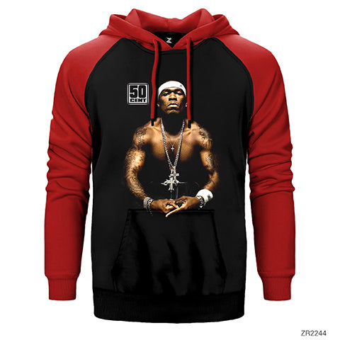 50 Cent With Tattoos Çift Renk Reglan Kol Sweatshirt / Hoodie