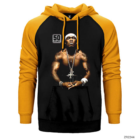 50 Cent With Tattoos Çift Renk Reglan Kol Sweatshirt / Hoodie