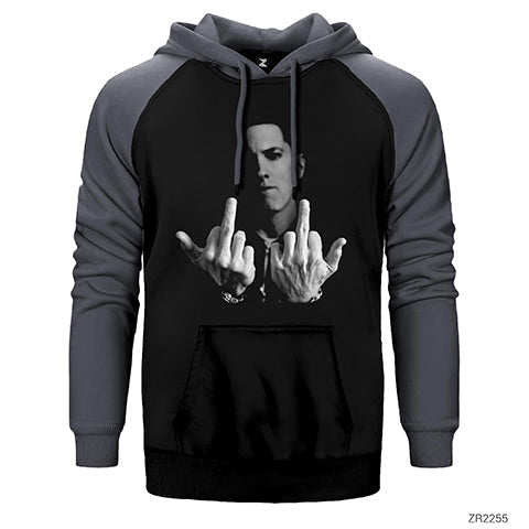 Eminem Middle Finger Çift Renk Reglan Kol Sweatshirt / Hoodie