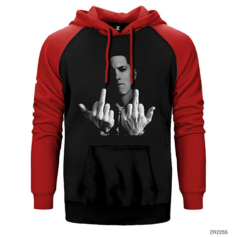 Eminem Middle Finger Çift Renk Reglan Kol Sweatshirt / Hoodie