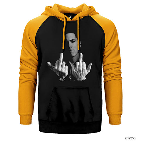 Eminem Middle Finger Çift Renk Reglan Kol Sweatshirt / Hoodie
