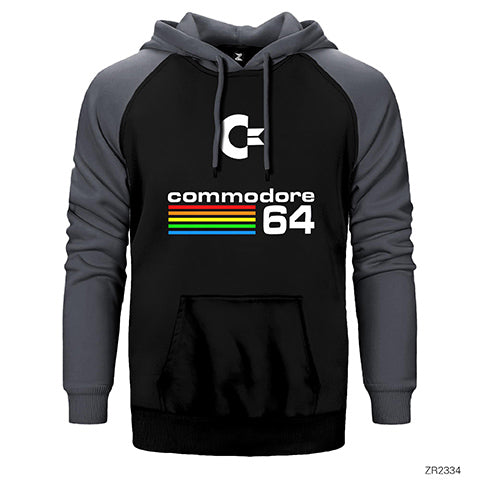 İndirimli Commodore 64 Vintage Logo Gri Renk Reglan Kol Sweatshirt / Hoodie