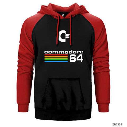 Commodore 64 Vintage Logo Çift Renk Reglan Kol Sweatshirt / Hoodie