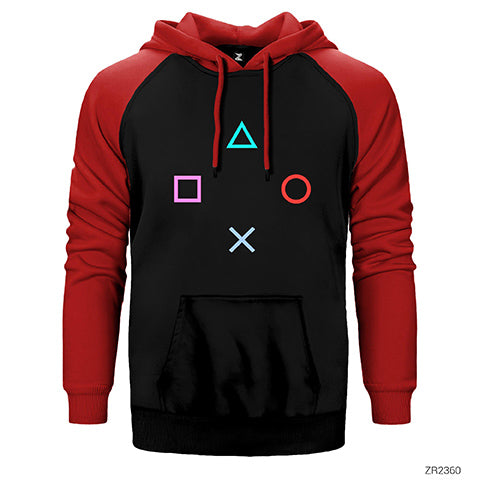 Gamepad Buttons Çift Renk Reglan Kol Sweatshirt / Hoodie