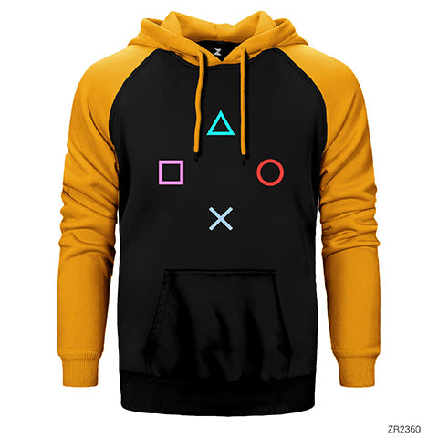 Gamepad Buttons Çift Renk Reglan Kol Sweatshirt / Hoodie