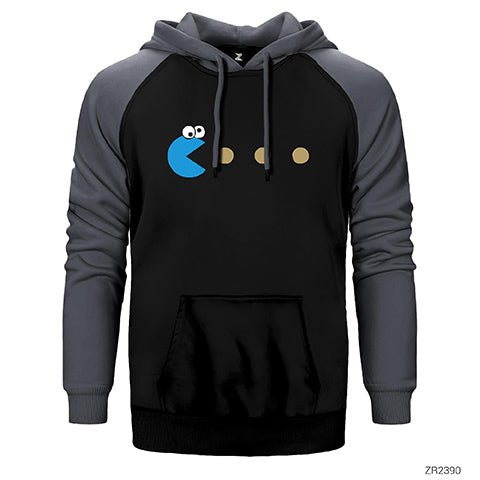 Pac-man Blue Çift Renk Reglan Kol Sweatshirt / Hoodie