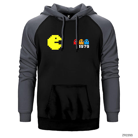 Pac-man Pixel Çift Renk Reglan Kol Sweatshirt / Hoodie