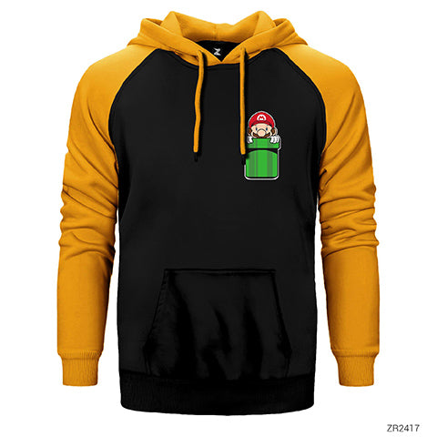 Super Mario Pocket Çift Renk Reglan Kol Sweatshirt / Hoodie