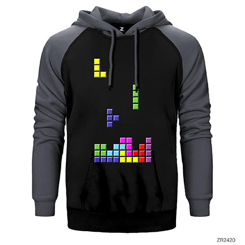 Tetris Blocks Çift Renk Reglan Kol Sweatshirt / Hoodie