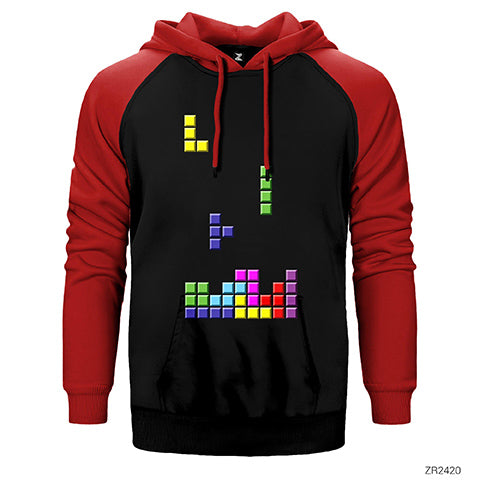 Tetris Blocks Çift Renk Reglan Kol Sweatshirt / Hoodie