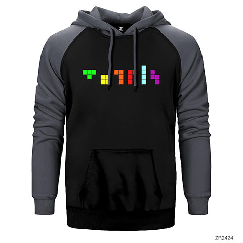 Tetris Symbol Çift Renk Reglan Kol Sweatshirt / Hoodie