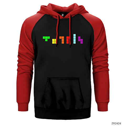 Tetris Symbol Çift Renk Reglan Kol Sweatshirt / Hoodie