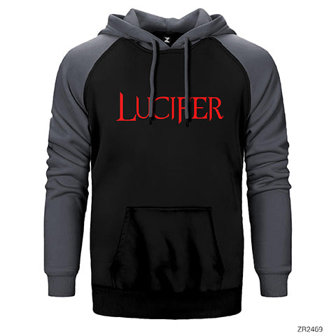 Lucifer Red Text Çift Renk Reglan Kol Sweatshirt / Hoodie