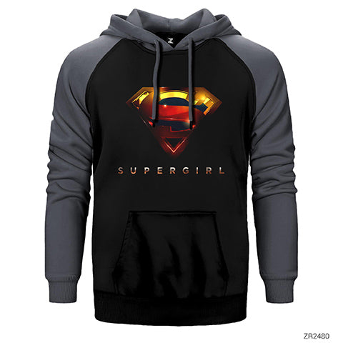 Super Girl Logo Çift Renk Reglan Kol Sweatshirt / Hoodie