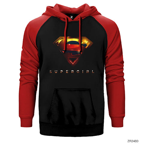 Super Girl Logo Çift Renk Reglan Kol Sweatshirt / Hoodie