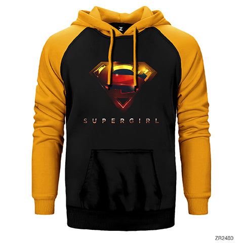 Super Girl Logo Çift Renk Reglan Kol Sweatshirt / Hoodie