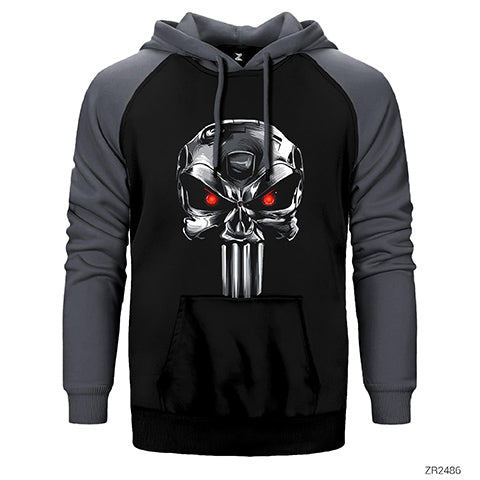Terminator Punisher Çift Renk Reglan Kol Sweatshirt / Hoodie