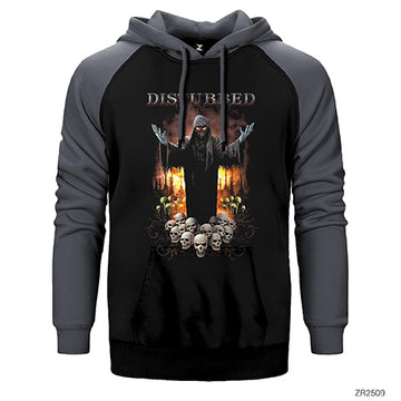 Disturbed Skulls Çift Renk Reglan Kol Sweatshirt / Hoodie