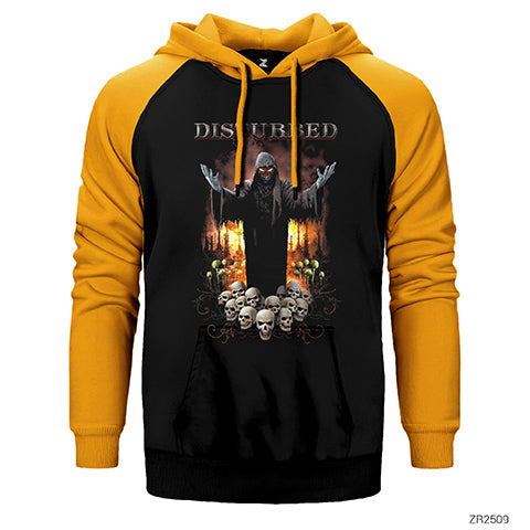 Disturbed Skulls Çift Renk Reglan Kol Sweatshirt / Hoodie