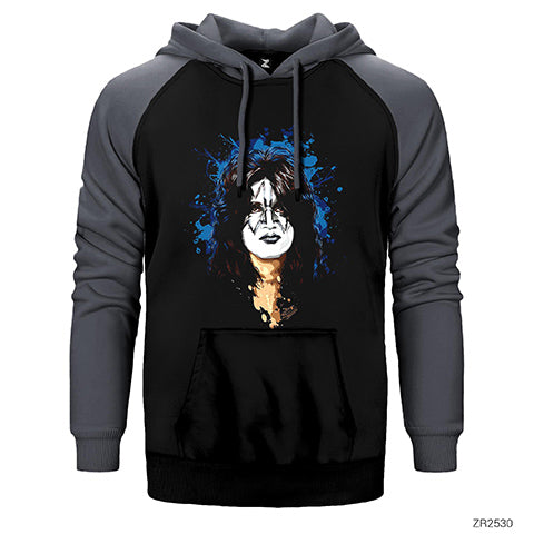 Kiss Tommy Thayer Çift Renk Reglan Kol Sweatshirt / Hoodie