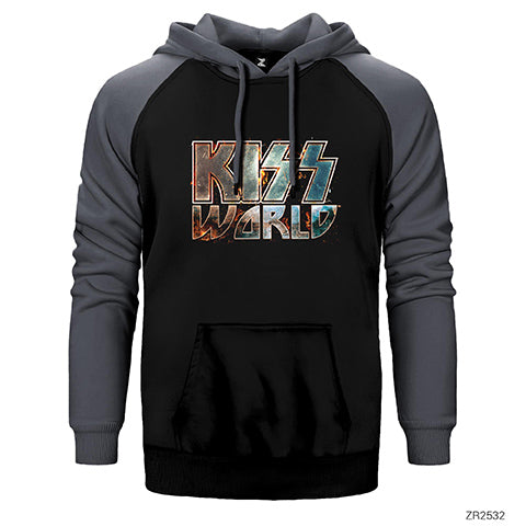 Kiss World Tour Çift Renk Reglan Kol Sweatshirt / Hoodie