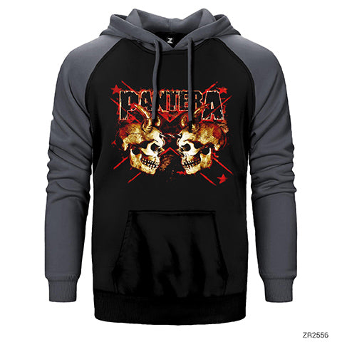 Pantera Skull Çift Renk Reglan Kol Sweatshirt / Hoodie