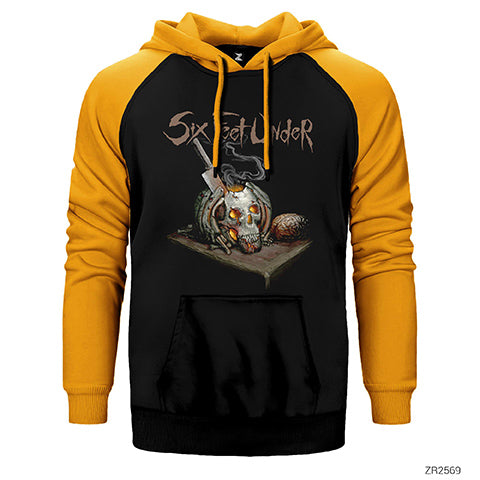 Six Feet Under Skull Knife Çift Renk Reglan Kol Sweatshirt / Hoodie