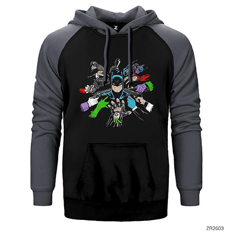 Batman and Enemy Çift Renk Reglan Kol Sweatshirt / Hoodie