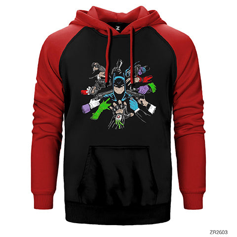 Batman and Enemy Çift Renk Reglan Kol Sweatshirt / Hoodie