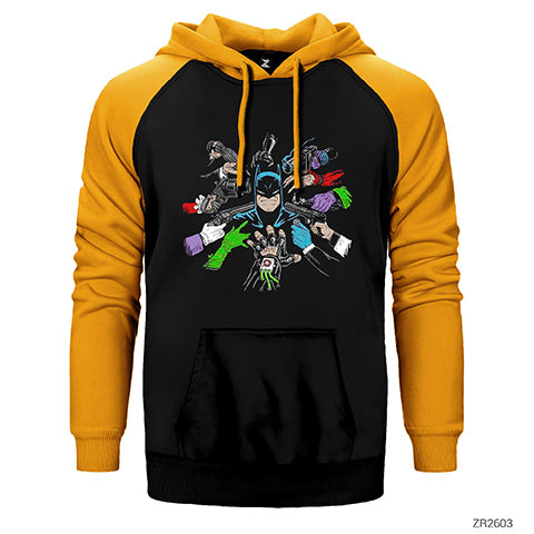 Batman and Enemy Çift Renk Reglan Kol Sweatshirt / Hoodie