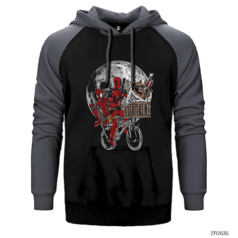 Deadpool and Moon Çift Renk Reglan Kol Sweatshirt / Hoodie