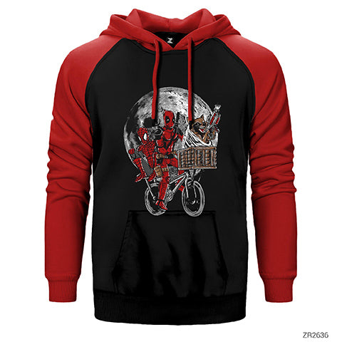 Deadpool and Moon Çift Renk Reglan Kol Sweatshirt / Hoodie